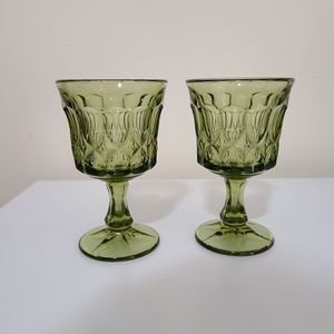 *CLEARANCE* Green Goblet Set of 2 Mid Century Wedding Holiday Barware Glasswar